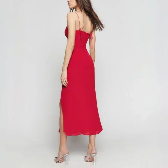 Reformation Kourtney Dress - Red - Midi Dress - Strappy - Size 12 - Picture 2 of 9